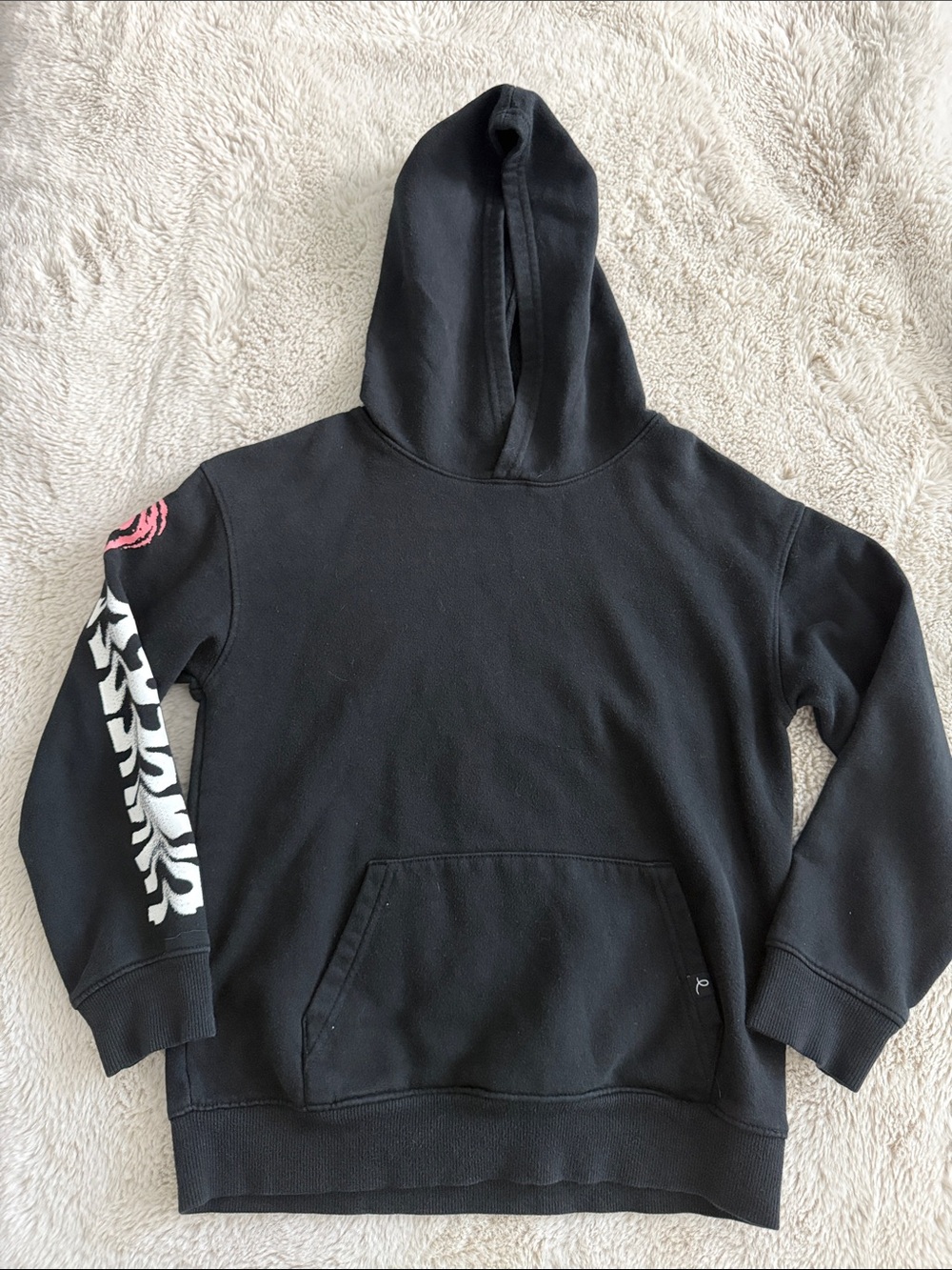 art class Black Hooded Sweatshirt with White Sleeve Graphic and Pink Accent